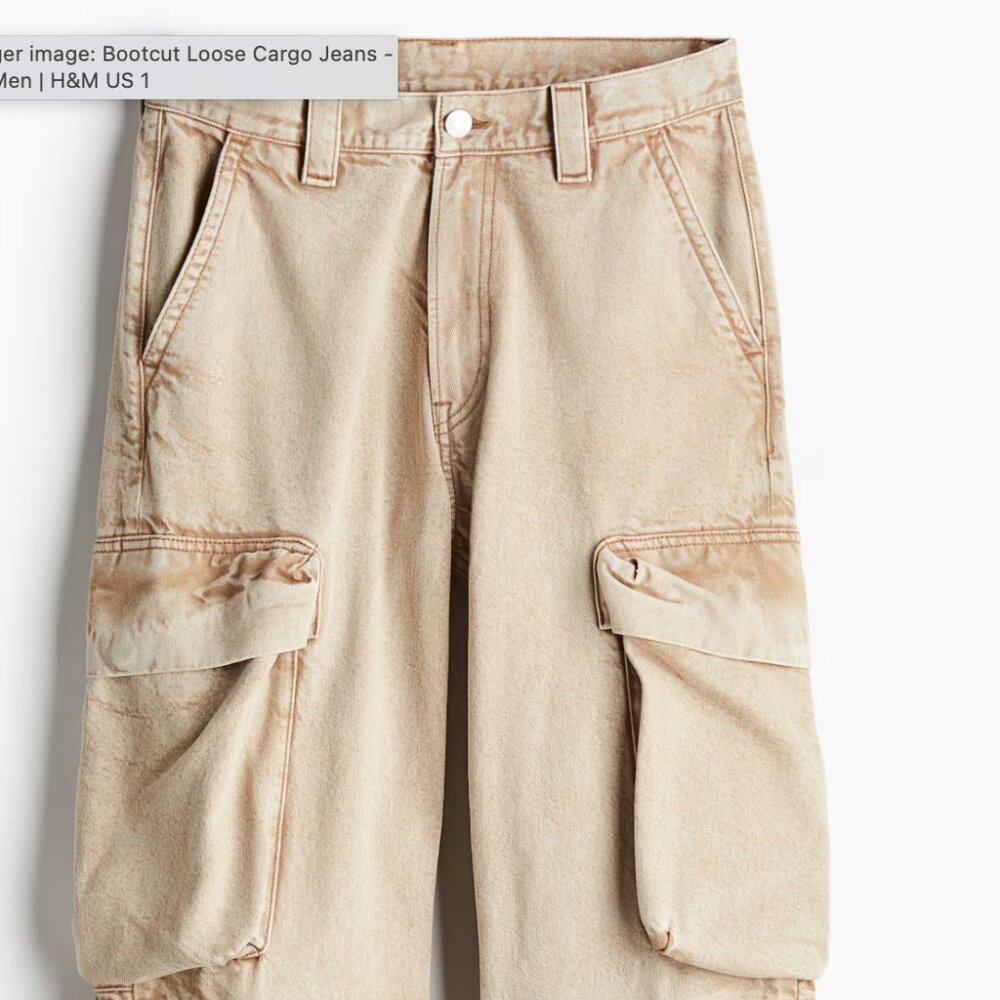 H&M Loose Baggy Cargo Jeans 6 Pocket Beige 34x32 NWT Unisex